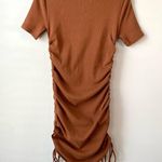 ZARA  Ribbed Ruched Side Mini Dress Brown L Photo 5