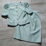 Vintage Joan Leslie Short Puff Sleeve Skirt Suit Set Green Size 8 Photo 3