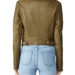 Samantha Sipos Faux Fur Biker Leather Jacket Green Pink Size Small S Photo 10