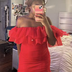 Boutique Red Ruffle ruched mini dress Photo 0