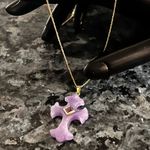 14K Gold Lavender Jade & Amethyst Cross Pendant Necklace Photo 9