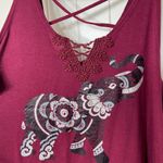 Wound Up NWOT  women’s maroon elephant‎ mandala pattern lace cross strap tank top Photo 1