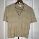 Dress Barn Beige Short Sleeve Zip-Up Knit Sweater Top Textured Stripe Pattern Photo 0