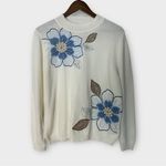 Alfred Dunner  Sweater M White Blue‎ Floral Embroidered Beaded Cottagecore Photo 6