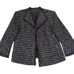 Lafayette 148 Black Tweed Blazer Jacket Open Front Women's 14 Metallic Fringe Black Photo 0