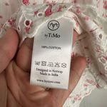 ByTimo Floral Pink Rose Eyelet Cotton V Neck Peasant Blouse Women’s Sz L White Size L Photo 4