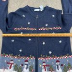 Croft & Barrow Vintage  Blue Americana Snowman Winter Christmas Cardigan LARGE Photo 7
