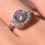 Boutique NEW 2Ct‎ Rhodium 925 Silver Half Moon Silver Simulated Diamond Ring, Size 8 Photo 0