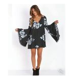 Free People Wanderer Boho Bell Sleeve Mini Dress Size SMALL Charcoal Gray Blue Photo 2