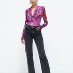 ZARA Floral Wrap Long Sleeve Shoulder Pad Top Photo 6