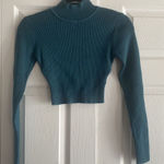 Wild Pony Ribbed Cropped Mock Small Turtleneck Long Sleeve‎ New Blue Photo 0