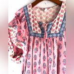 Old Navy  M Tall Cotton Tiered Puff Sleeve Mini Dress in Pink and Blue Photo 2