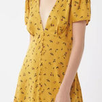 Urban Outfitters  Golden Yellow Floral V Neck Jen Button Down Mini Dress XS Photo 0