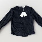 COS NWT  Draped Denim Top Black Womens US 10 Padded Shoulder Long Sleeve Blouse Photo 2