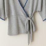 Sundance  Striped V-Neck Wrap Top  Small Linen Tie Waist Coastal‎ Casual Photo 3
