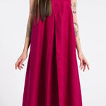 Aakasha Raspberry Red Linen Front Pleated Hood Sleeveless Lagenlook Maxi Dress Size XL Photo 0