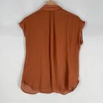 Nine West  Terracotta Lightweight Satin Button-Down Cap Sleeve Shirt NWT Size S Photo 5