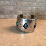 VINTAGE NAVAJO TURQUOISE GEM STONES STERLING SILVER CUFF BRACELET 7 1/2β Photo 1