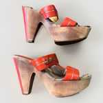 Coach Jonah Leather Wooded Wedge Sandals Women' s Orange Gold sz 7B Photo 0