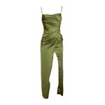 BHLDN  Delaney Scoop-Neck Scarf High-Shine Satin Maxi Dress, Olive Green, XS Photo 10