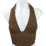 Edikted  Brown y2k Sleeveless V-Neck Halter Tie Cinched Corset Crop Tank Top Sz S Photo 2