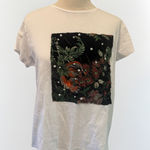 ZARA  T Shirt Womens Size Large White Floral Graphic Short Sleeve Photo 0