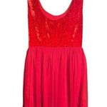 Free People  Vibrant Red Crushed Velvet Party Mini Baby Doll Dress Sz 8 Photo 2