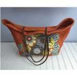 Vera Bradley Orange Crochet Turtle Tote Bag Floral Appliqué Resort Shoulder Bag Photo 1