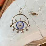 Evil Eye Sterling Silver CZ Blue Eyed Sapphire Necklace Photo 4