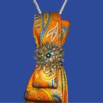 Elegant Paisley Orange necktie Necklace with Brooch Photo 3