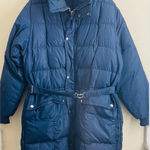 Vintage COMFY Goose Down Long Puffer Coat Blue Belted Seattle USA 70s 80s Size L Photo 0