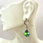 Sterling silver blue and green glass blown lamp work bead earrings Photo 7