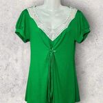 Hot Tempered Women's Size Medium Lace Peasant Short Sleeve V Neck Blouse Green Photo 0