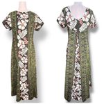 Vintage 90s Creations Hawaiian Maxi Dress Green White Hibiscus Dark Floral Size M Photo 1