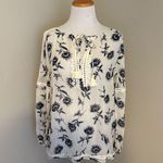 Tory Burch  Ivory Floral Blouse Top 100% Silk Sheer Lace Detail‎ Bohemian Size 8 Photo 0
