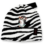 Ed Hardy  Black White Zebra Print Geisha Embroidered Graphic Slouchy Beanie Hat Photo 0