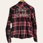 Harley Davidson Harley-Davidson Motorcycles Red Plaid Flannel Long Sleeve Button Up Shirt Size S Photo 6