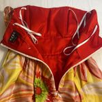 BCBG Paris 100% Silk Strapless Yellow Red Floral Lined Mini Dress Empire Waist 2 Photo 10