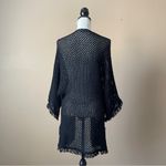 American Eagle AEO | Black Crochet Open Knit Fringe Cardigan Sweater Sz L Photo 3