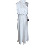 Lulus White Satin Mock Neck Midi Dress NWT Size Large White Cocktail Dress Photo 2