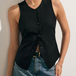 Commense Linen Vest button up sleeveless womens Black (medium) minimalist office Photo 0