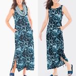Soma Blue Black Tie Dye Ruched Drawstring Tie Asymmetrical Boho Maxi Tank Dress Photo 1