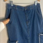 Daisy Denim Cargo Midi Skirt Pockets Slit Boho Hippie Size XL Photo 5