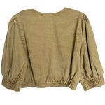 Young, Fabulous + Broke Miranda Cotton Tencel Puff Short Sleeve Tie Front Top L Tan Size L Photo 1