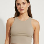 Free People FP Movement  Beige Tank Crop Top M/L Racerback Keyhole Athleisure Photo 0