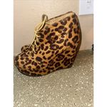 Bella Marie Leopard Print‎ Platform Wedge Booties Lace Up Ankle Boots Women's Photo 1