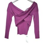 NWT Snidel Wool Blend Ribbed Knit Criss Cross Chest Pullover Sweater in Magenta Photo 0