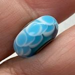 Artisanal Lampwork European Glass Charm Bead Bracelet Blue White Swirl Pattern Photo 2