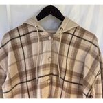 Maniere De Voir Jacket Womens 10 Brown Wool Plaid Zip Back Faux Leather Hooded Photo 1