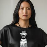 “Dainty Dapper” Black and White Striped necktie necklace with beautiful add on Photo 1